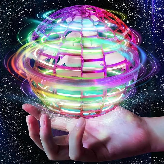 2025 Flying Orb Ball Toy, Galaxy Boomerang Hover Ball Led Lights Mini Drone Globe Hand Controlled Flying Ball Toys Cool Toys Gift for 6 7 8 9 10+ YearOld Boys Girls Teens Outdoor Toys(Purple)