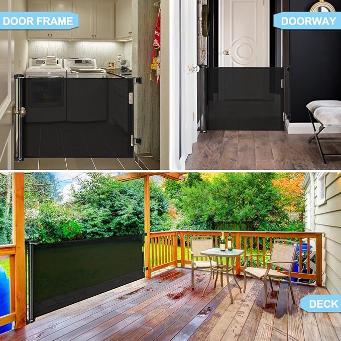 80 Inch Extra Long Retractable Baby Gates Extra Wide Baby Gates for Large Openings Indoor Retractable Dog Gate for The House Extra Wide Dog Gate Outdoor Mesh Pet Gates Child Gate for Kids (Black)