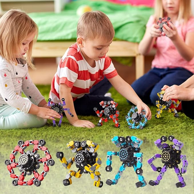 Transformable Fidget Spinners 8 Pcs for Kids and Adults Stress Relief Sensory Toys for Boys and Girls Fingertip Gyros for ADHD Autism for Kids (Fingertoy-8pc)
