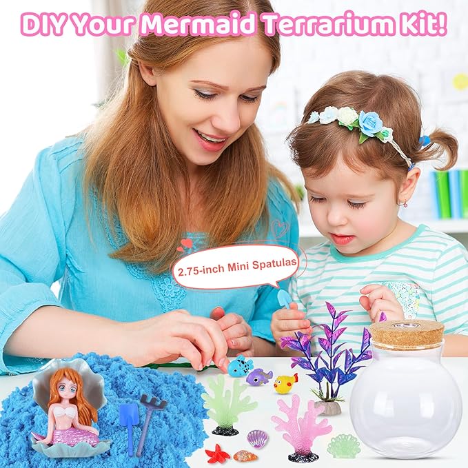 Kids Mermaid Terrarium Crafts Kit, Remote Control 13-in-1 LED Night Light Up Color, Mermaid Birthday Gifts Toys for Girls, DIY Mermaid Arts Toys Gifts for Girls Ages 4 5 6 7 8 9 10 11 12 Year Old