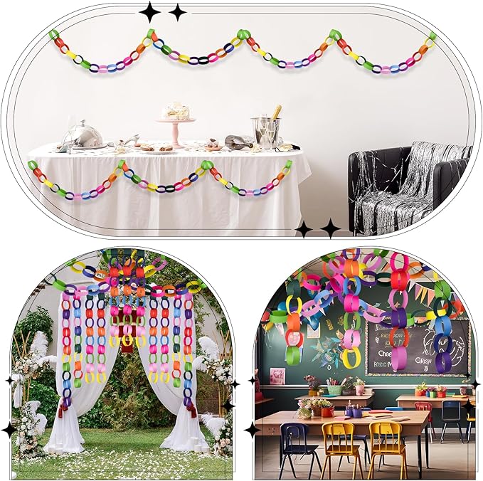 CHRORINE 600Pcs Colorful Paper Chains Strips for Birthday Party Decorations DIY Crafts Supplies (Rainbow, 1 x 7.08 inches)