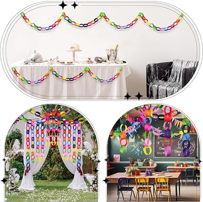 CHRORINE 600Pcs Colorful Paper Chains Strips for Birthday Party Decorations DIY Crafts Supplies (Rainbow, 1 x 7.08 inches)