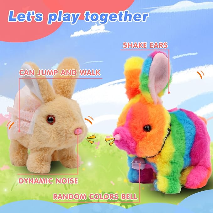 Hopearl Hopping Rabbit with Dress Interactive Electronic Pet Plush Bunny Toy with Sounds and Movements Animated Walking Wiggle Ears Twitch Nose Gifts for Toddlers Birthday, Brown, 7''