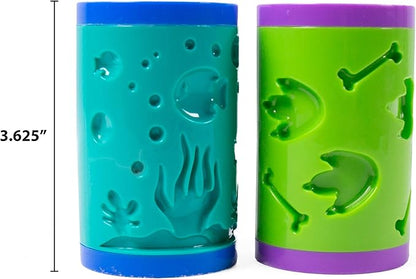 Galaxy/Ocean, 10 Ounces of SlimySand in 2 (Blue and Green), 2 Rollers & Stamps, Reusable Storage Container. Super Stretchy & Moldable!, 5oz