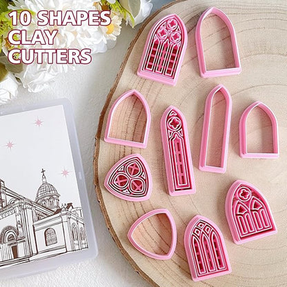 Keoker Gothic Window Clay Cutters, Frame Clay Cutters for Polymer Clay Jewelry, Cathedral Window Polymer Clay Cutters, Clay Earring Cutters, 10 Shapes Earring Cutters for Polymer Clay