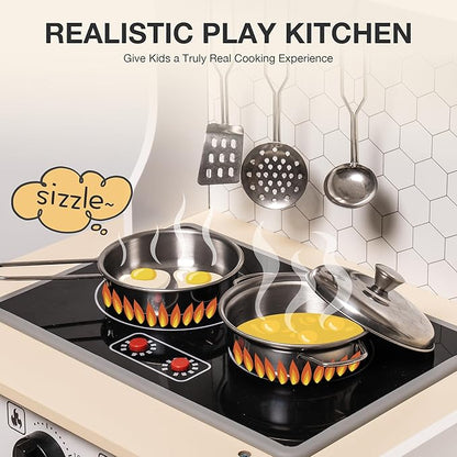 ROBOTIME Wooden Play Kitchen, Kids & Toddlers Kitchen Playset, Kids Play Kitchen Pretend Play Set with Lights & Sounds, Toy Kitchen for Ages 3+ (Gray)