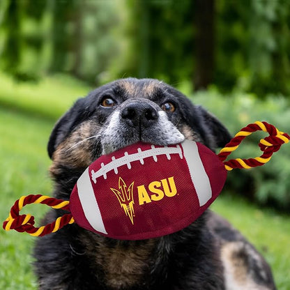 Pets First Arizona State Football Dog Toy, Tough Quality Nylon Materials, Strong Pull Ropes, Inner Squeaker, Collegiate Team Color