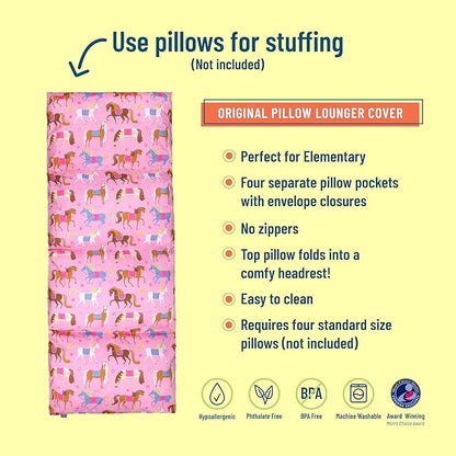 Wildkin Kids Floor Lounger: Ideal for Boys and Girls, Travel-Friendly, Perfect for Sleepovers - Pillow Lounger for Kids, Requires Standard Size Pillows Not Included (Horses)