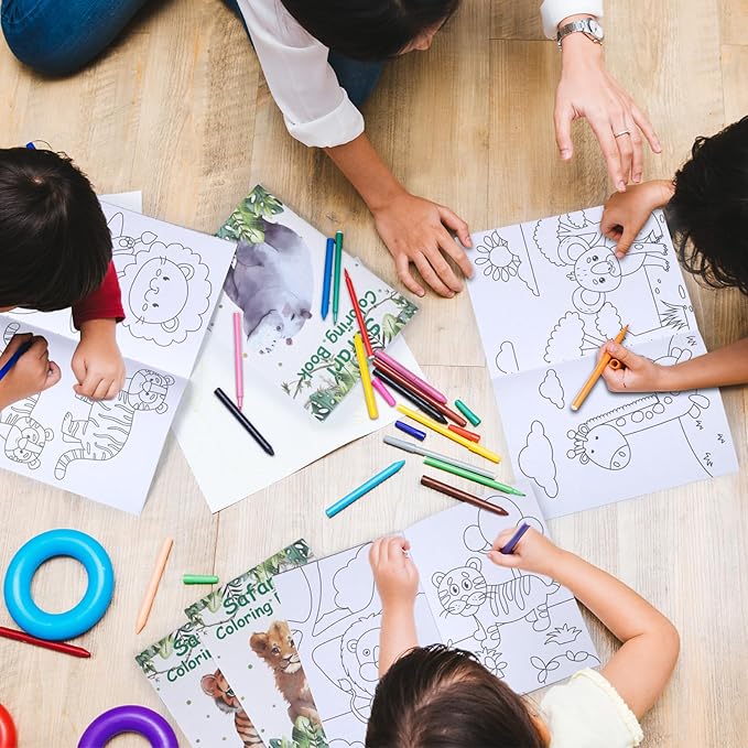 Honoson 24 Pcs Kids Coloring Books Animals Truck Coloring Books Bulk Jungle Animals Party Favors Mini DIY Art Drawing Pages for Birthday Gifts Classroom Jungle Party Supplies(Watercolor Style)