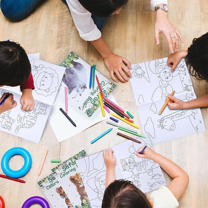 Honoson 24 Pcs Kids Coloring Books Animals Truck Coloring Books Bulk Jungle Animals Party Favors Mini DIY Art Drawing Pages for Birthday Gifts Classroom Jungle Party Supplies(Watercolor Style)