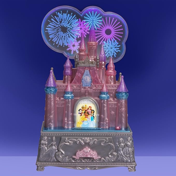 Disney Princess Jewelry Box for Girls Princess Castle Keepsake Jewelry Box with Music & Firework-Like Light Show, Plays Song “A Dream Is a Wish Your Heart Makes”