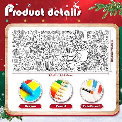 Tetor Christmas Giant Coloring Poster/Tablecloth-Christmas Crafts for Kids-30 x 72 Inches Jumbo Paper Coloring Banner Kids Gifts Activities Toys Party Decorations (Christmas)