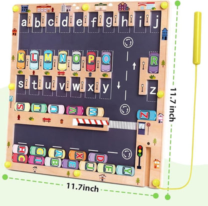 Scuwtocn Wooden Magnetic Alphabet Maze Letter Puzzle, Montessori Fine Motor Skills Toys for Boys Girls 3 4 5 Years Old, ABC Learning Toys for Kids Age 3+, Christmas, Birthday Present