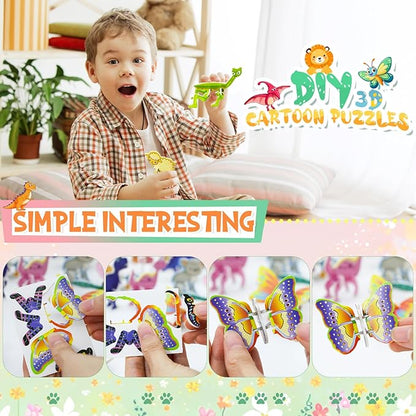 100Pcs 3D Cartoon Puzzle Educational Themed 3D Jigsaw Puzzles for Kids Toys DIY Kits Toys Art Crafts for Ages 4-10 Boys and Girls Birthday Present Gift