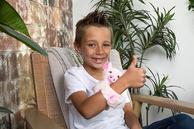 Hug Babies Cute Mini Plush Stuffed Animal Bracelet for Kids | Soft & Cuddly Portable Comfort Adorable On-The-Go Companion for Travel School & Adventures Ages 2+ (Harper The Pig)