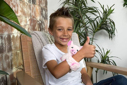 Hug Babies Cute Mini Plush Stuffed Animal Bracelet for Kids | Soft & Cuddly Portable Comfort Adorable On-The-Go Companion for Travel School & Adventures Ages 2+ (Harper The Pig)