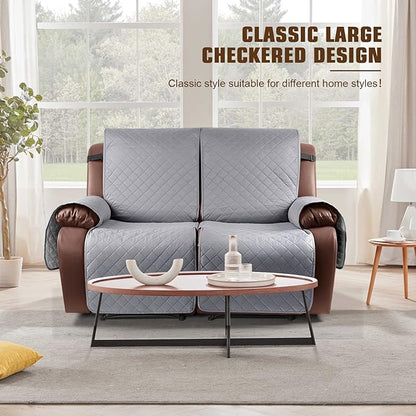 KinCam Loveseat Recliner Covers for 2 Seat, 100% Waterproof Reclining Loveseat Covers, Non-Slip Recliner Cover Furniture Protector with Elastic Straps for Pets, Kids, Light Gray