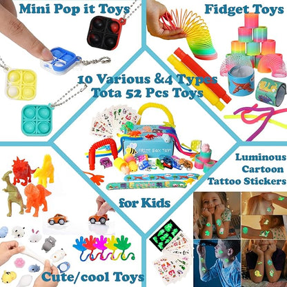 52 Pcs Party Favors for Kids - Treasure Prizes Box Toys - Goodie Bags Stuffers for Classroom Rewards - Bulk Small Fidget Toy for Stocking Carnival Pinata Fillers - Birthday Gift for Kids 3-5 4-8-12
