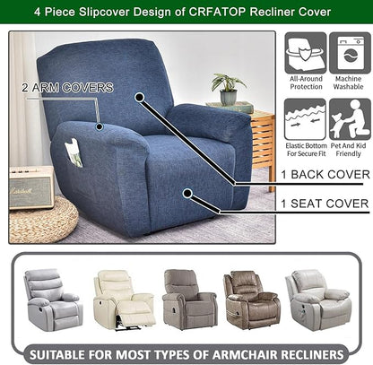 CRFATOP Recliner Chair Slipcovers with Pockets 1Seat Recliner Cover 4-Pieces Fallon Collection Slipcover Lazy Boy Chair Cover for Recliner with Elastic Bottom,47