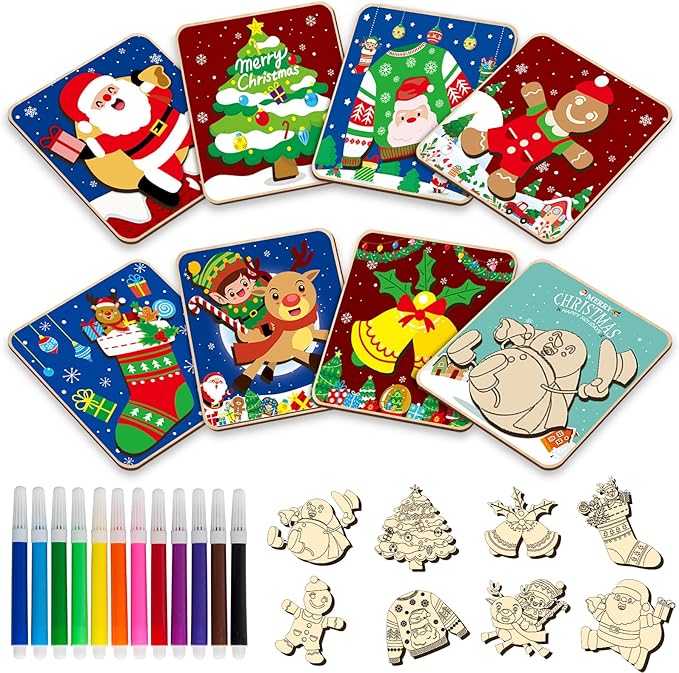 8 Pack Christmas Wooden Puzzles for Toddlers Christmas Puzzles Coloring Craft Kits for Kids Christmas Stocking Stuffers Crafts Toys Winter Xmas Party Favors Gifts Educational Jigsaw Puzzle