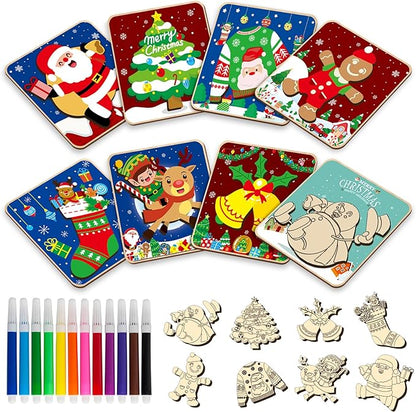 8 Pack Christmas Wooden Puzzles for Toddlers Christmas Puzzles Coloring Craft Kits for Kids Christmas Stocking Stuffers Crafts Toys Winter Xmas Party Favors Gifts Educational Jigsaw Puzzle