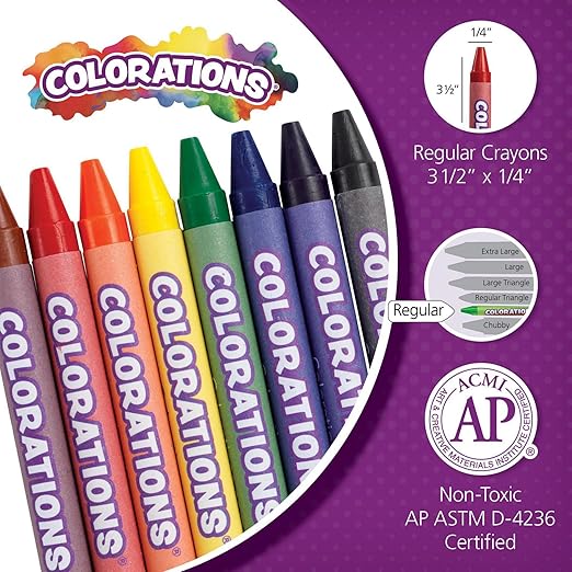 Colorations Regular Crayons, 8 Colors per set, 12 Sets included, 96 Crayons, Each set Individually Packaged, Personalize & Decorate for Gifts, Arts & Craft Craft for Children, Kids Crafts