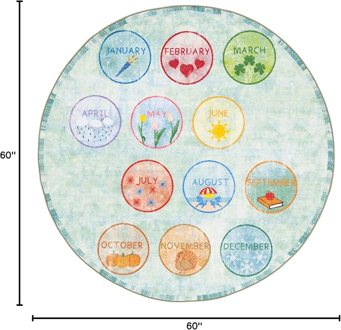 SAFAVIEH Kids Playhouse Collection Area Rug - 5' Round, Green & Blue, Non-Shedding Machine Washable & Slip Resistant Ideal for High Traffic Areas for Boys & Girls in Playroom, Nursery (KPH256Y)