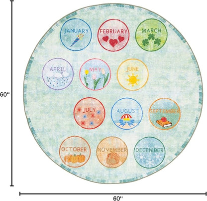 SAFAVIEH Kids Playhouse Collection Area Rug - 5' Round, Green & Blue, Non-Shedding Machine Washable & Slip Resistant Ideal for High Traffic Areas for Boys & Girls in Playroom, Nursery (KPH256Y)