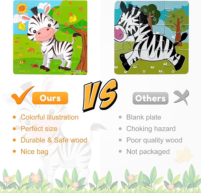 SYNARRY 6 Pack Wooden Jigsaw Puzzles for Kids Ages 2-5 Years Old, 9 Pieces Toddlers Animal Puzzles, Educational Preschool Learning Toys for Children Boys and Girls, Best Kids Puzzle Toys & Gifts