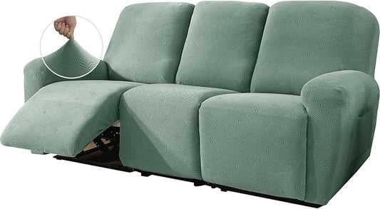 JIVINER Recliner Couch Cover, Jacquard 5 Piece Stretch Sofa Covers for 3 Cushion Reclining Lazy Boy Soft Washable Sofa Slipcovers Protector with Pockets (Recliner Sofa, Pea Green)