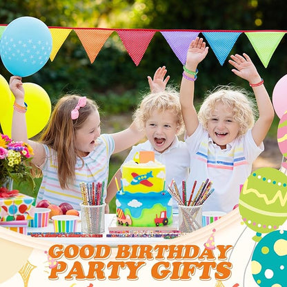 Sabary 48 Pcs Happy Birthday Pencils Rubber Bracelets Set Birthday Party Favors Birthday Pencils Silicone Wristbands Birthday Bracelet for Kids Students Teachers Classroom Reward Gifts (Bright Style)