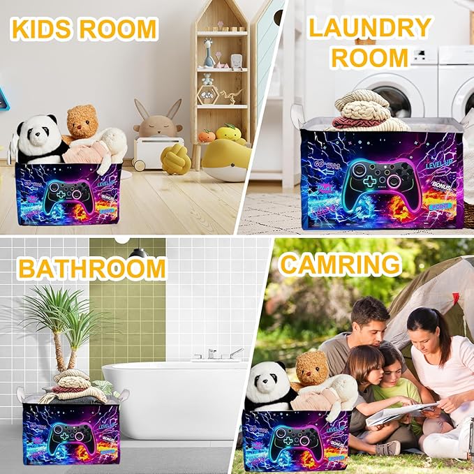 Gamer Console Storage Box, Foldable Waterproof Toy and Clothes Storage Box, Portable Fabric Storage Box for Nursery, Games Room, Gamer Decor Basket for Boys and Girls, Storage Boxes for Books, Gifts