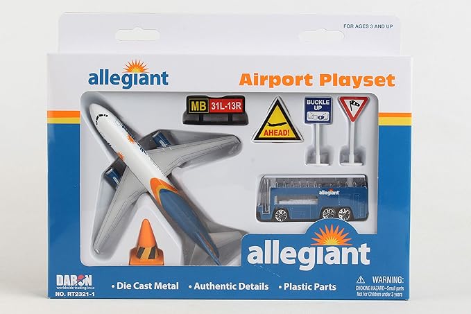 Daron Allegiant Air Airport Playset with Die-Cast Metal Model Airplane with Plastic Parts, Cars and Transportation Toys for Kids Ages 3+