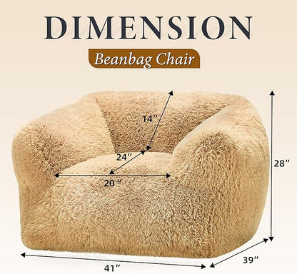 Homguava Giant Bean Bag Chair for Adults,Large Bean Bag Sofa with Armrests&Stuffed Memory Foam,Big BeanBags with Filler,Plush Bean Bag Couch Comfy Lazy Sofa Chair for Bedroom,Living Room(Large,Khaki)