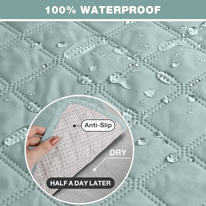 TAOCOCO Loveseat Recliner Cover Non-Slip Sofa Slipcover, Pet Cover for Loveseat Recliner with Elastic Straps, Washable Reclining Loveseat Cover Recliner Furniture Protector (2 Seater, Mint)