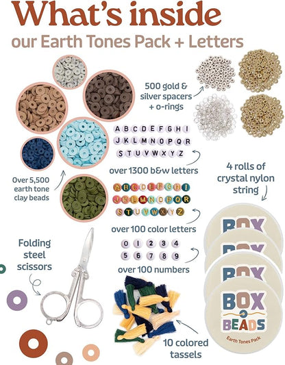 Felix LeChef Clay Bead Bracelet Kit, 7000 Pcs Alphabet Letters and Earth Tone Neutral Colors Heishi Clay Beads Set for Friendhip Bracelet Making Jewelry Making Beading Accessories