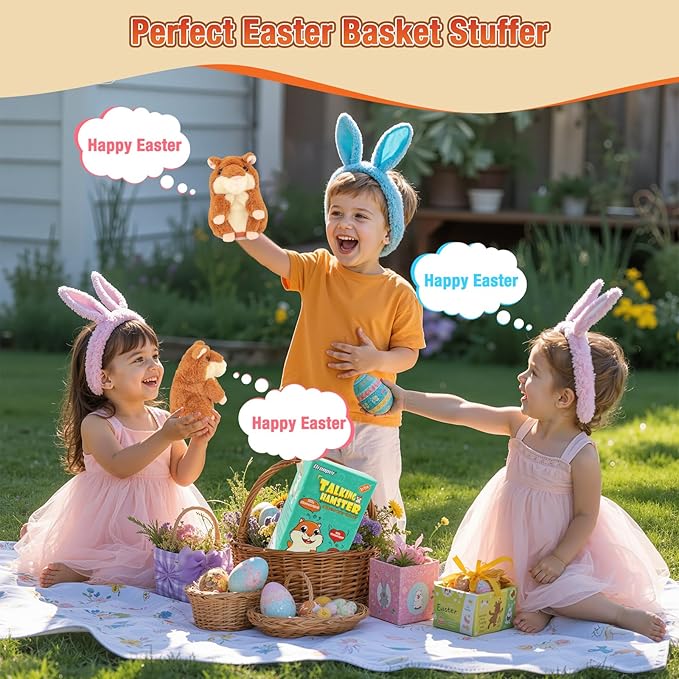 Talking Hamster - Toddler Stuffed Animal Toys for Boys Girls 2 3 4 5 6 Year Old - Repeats What You Say - Interactive Plush Sensory Companion Toy for Kids Easter Basket Stuffers Birthday Gifts