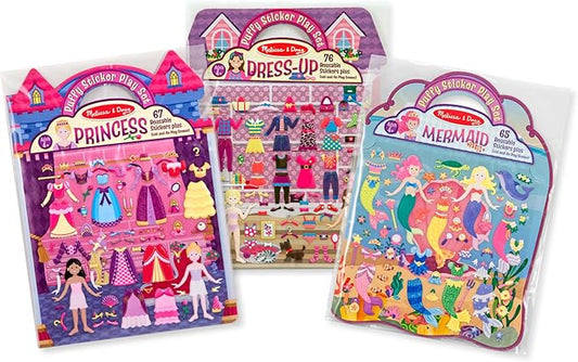 Melissa & Doug Puffy Sticker Activity Books Set: Dress-Up, Princess, Mermaid - 208 Reusable Stickers - FSC Certified