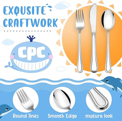 HaWare 12-Piece Kids Silverware, Stainless Steel Toddler Utensils Flatware Set, Preschooler Eating Utensils Includes 4 Spoons 4 Forks 4 Knives, Metal Children Cutlery for Home School, Mirror Finished