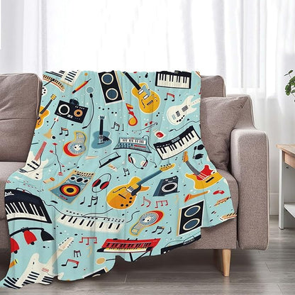 Music Throw Blanket Musical Instruments Note Gifts for Kids Girls Boys Adults Women Men Soft Cozy Warm Plush Fluffy Fuzzy Fleece Blanket Birthday Festival Home Decor 40''X50''