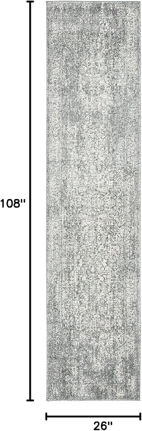 SAFAVIEH Evoke Collection 2'2" x 9' Silver / Ivory EVK256S Oriental Distressed Non-Shedding Living Room Entryway Foyer Hallway Bedroom Runner Rug