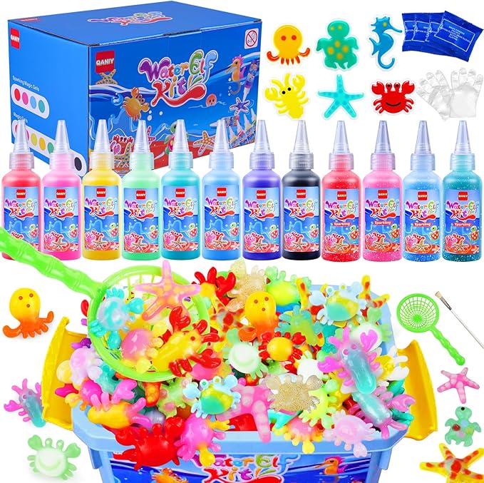QANIY Magic Water Elf Toy Kit, Aqua Fairy Water Gel Kit,Christmas Gifts for Kids Ages with 12 Gels and 6 Molds, DIY Squishy Maker Set, Kids Christmas Gifts, DIY Crafts for Boys and Girls Ages 3+