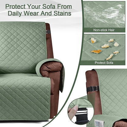 KinCam 100% Waterproof Recliner Chair Cover, Reclining Couch Covers for Pets, Dogs, Recliner Couch Slipcover Furniture Protector with Elastic Straps for Kids(23.6", Sage Green)