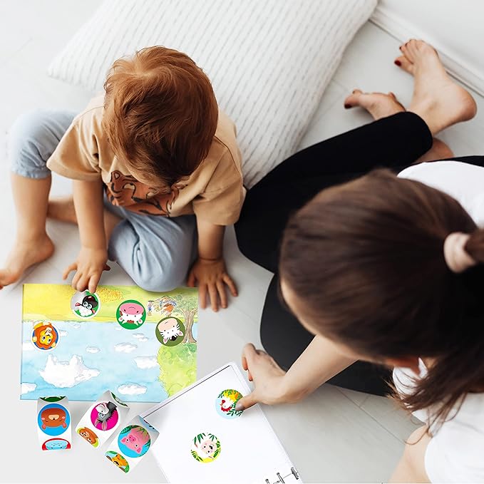 1800 PCS Round Animal Stickers, 36 Designs Adorable Cartoon Teacher Reward Encouragement Stickers for Kids, Party Decoration Sticker for School Classroom Home with Perforation Line(1” Each, 3 Rolls)