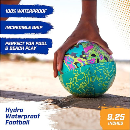 SwimWays Hydro Waterproof Football, Outdoor Games for Adults and Kids, Swimming Pool Accessories and Pool Party Games,9.25 Inches, Blue