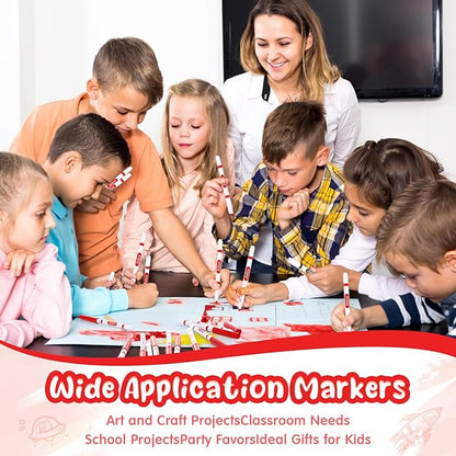 Janlaugh 48 Pcs Line Washable Markers Bulk Red Fine Tip Markers Set Coloring Markers for Kids Thin Washable Markers Red Tips Markers for Art School Supplies, Back to School Supplies, Ages 6+