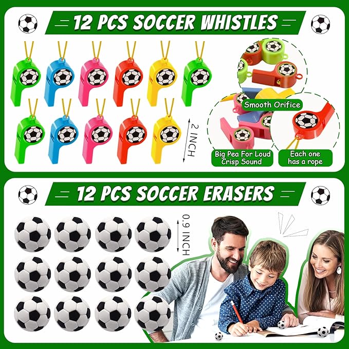 158 PCS Soccer Party Favors Set with Soccer Goodie Bags Soccer Slap Bracelets Soccer Straws Puzzle Tattoo Stickers Erasers Keychains Whistle Soccer Party Supplies Soccer Party Decorations