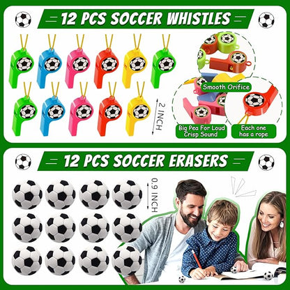 158 PCS Soccer Party Favors Set with Soccer Goodie Bags Soccer Slap Bracelets Soccer Straws Puzzle Tattoo Stickers Erasers Keychains Whistle Soccer Party Supplies Soccer Party Decorations