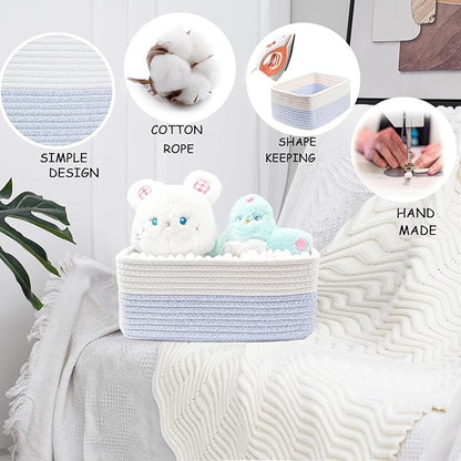 COMFY-HOMI 11.5"x7.5"x4.7" Storage Baskets for Organizing | Cotton Rope Woven Basket | Toy Storage Bin Box | Basket for Shelves, Closet Organizer Bin, Decorative Closet Shelf, 3 Pack, white/bule