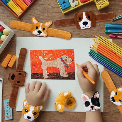 12 PCS Stuffed Dog Animal Slap Bracelets Plush Animal Slap Bracelets Cute Wrist Slap Band Toy Wrist Animals Wrist Pets Slap Bracelet Wrist Toy for Boys Girls Birthday Gifts Party Favors 6 Styles